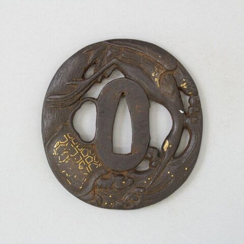 Carved Iron Japanese Sword Tsuba