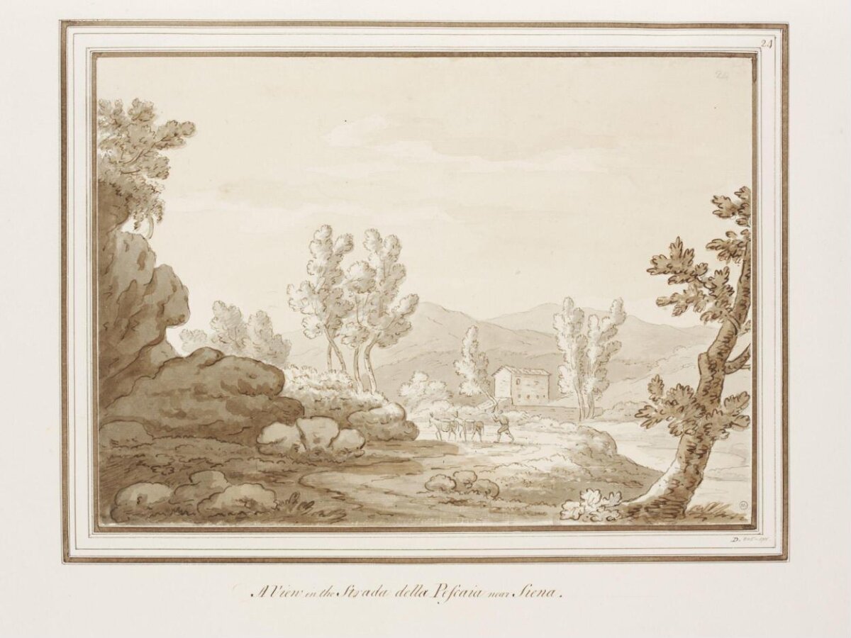 Landscape Near Siena Ink Drawing