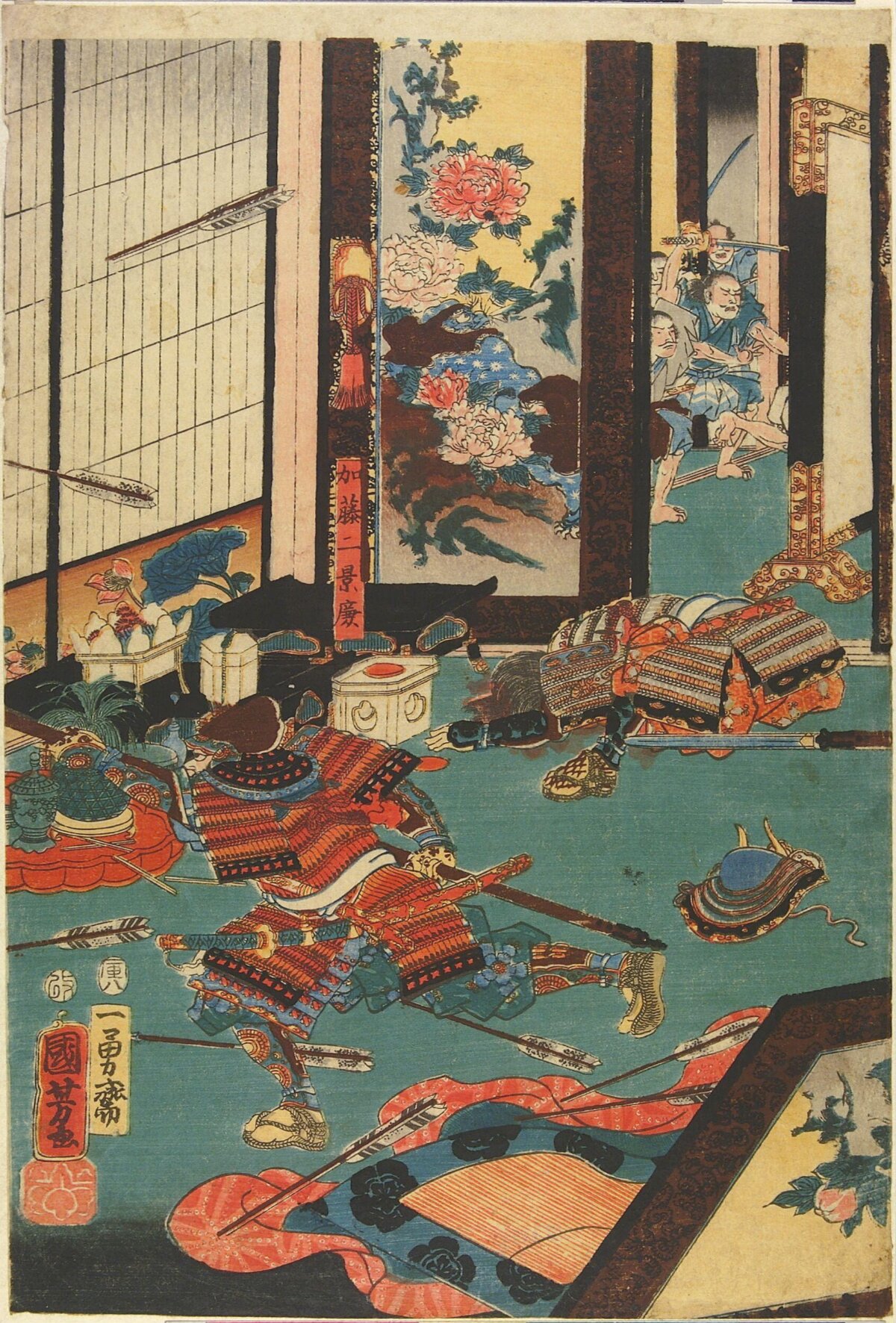 Japanese Ukiyo-e Samurai Battle Scene