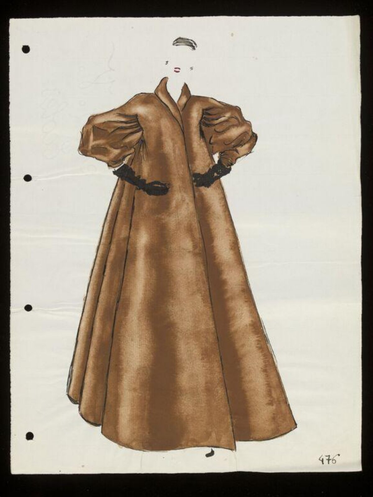 Vintage Long Brown Coat Fashion Sketch