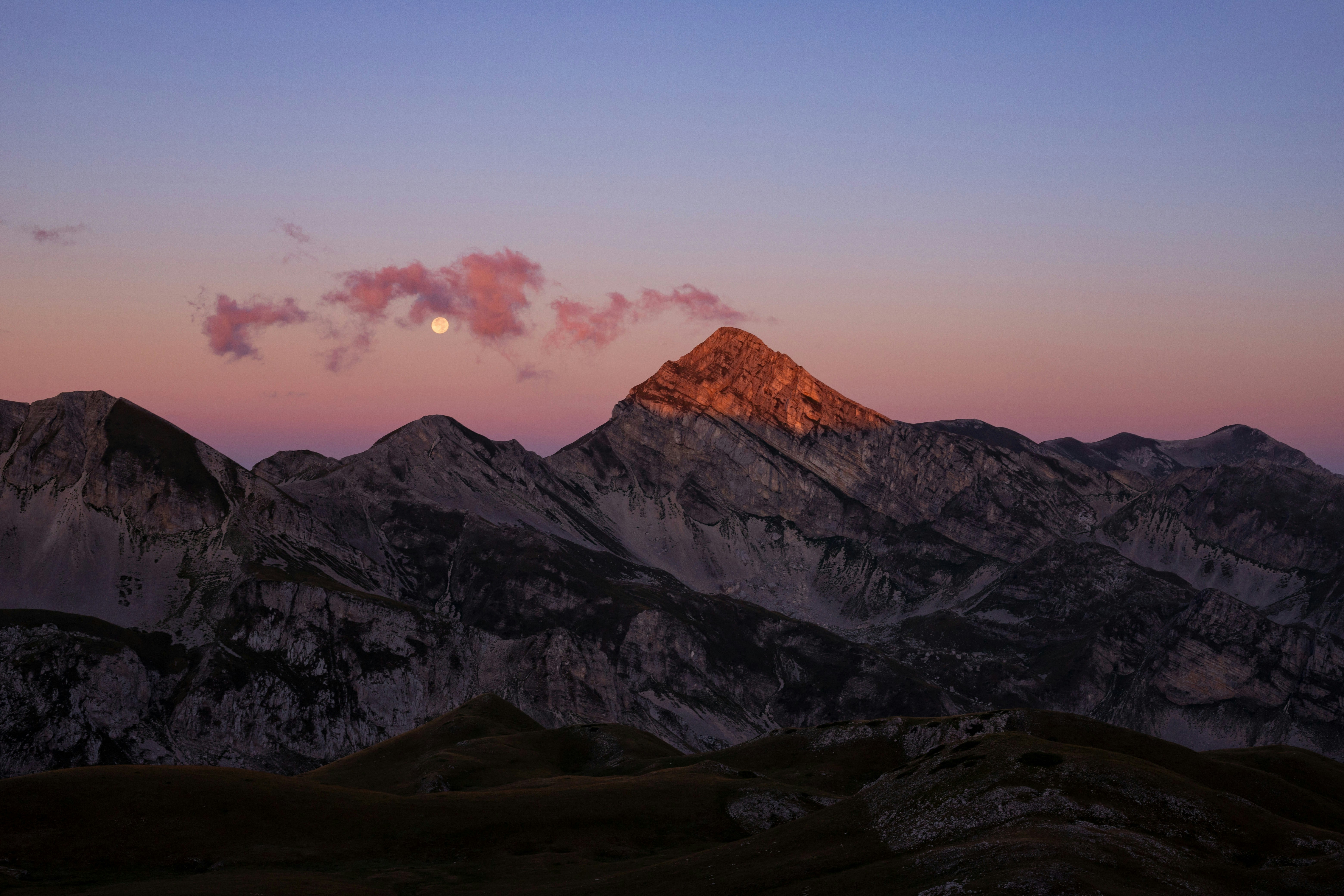 Moon Over Mountain at Dusk