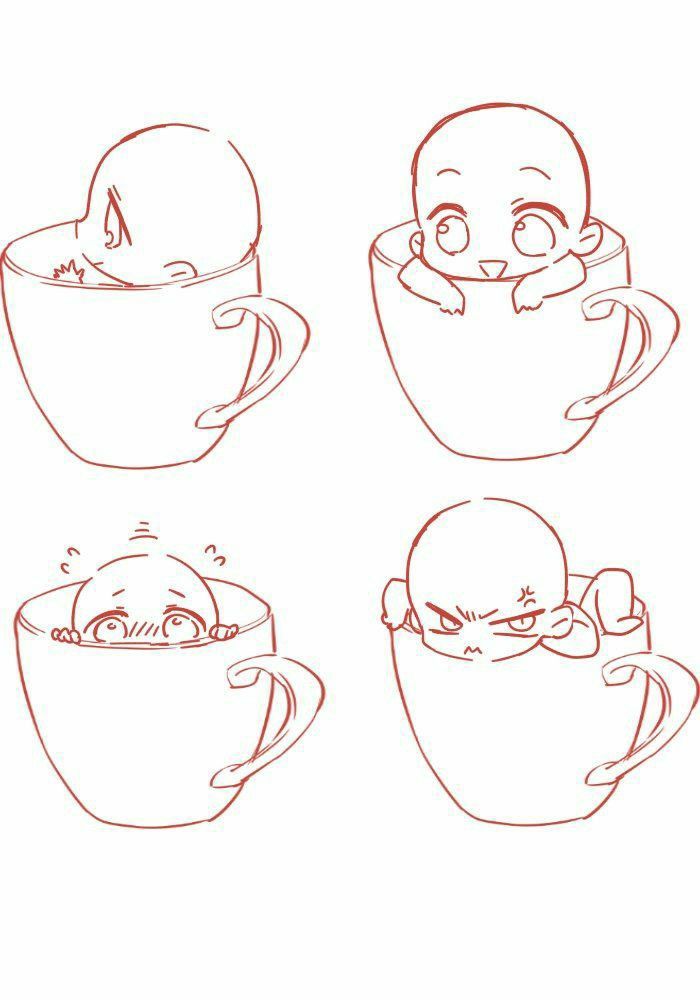 Four Chibi Teacup Pose Sketches