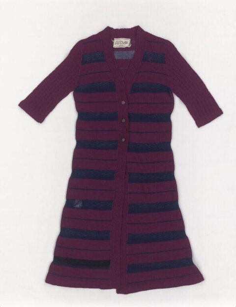 Maroon Navy Striped Knit Cardigan Dress