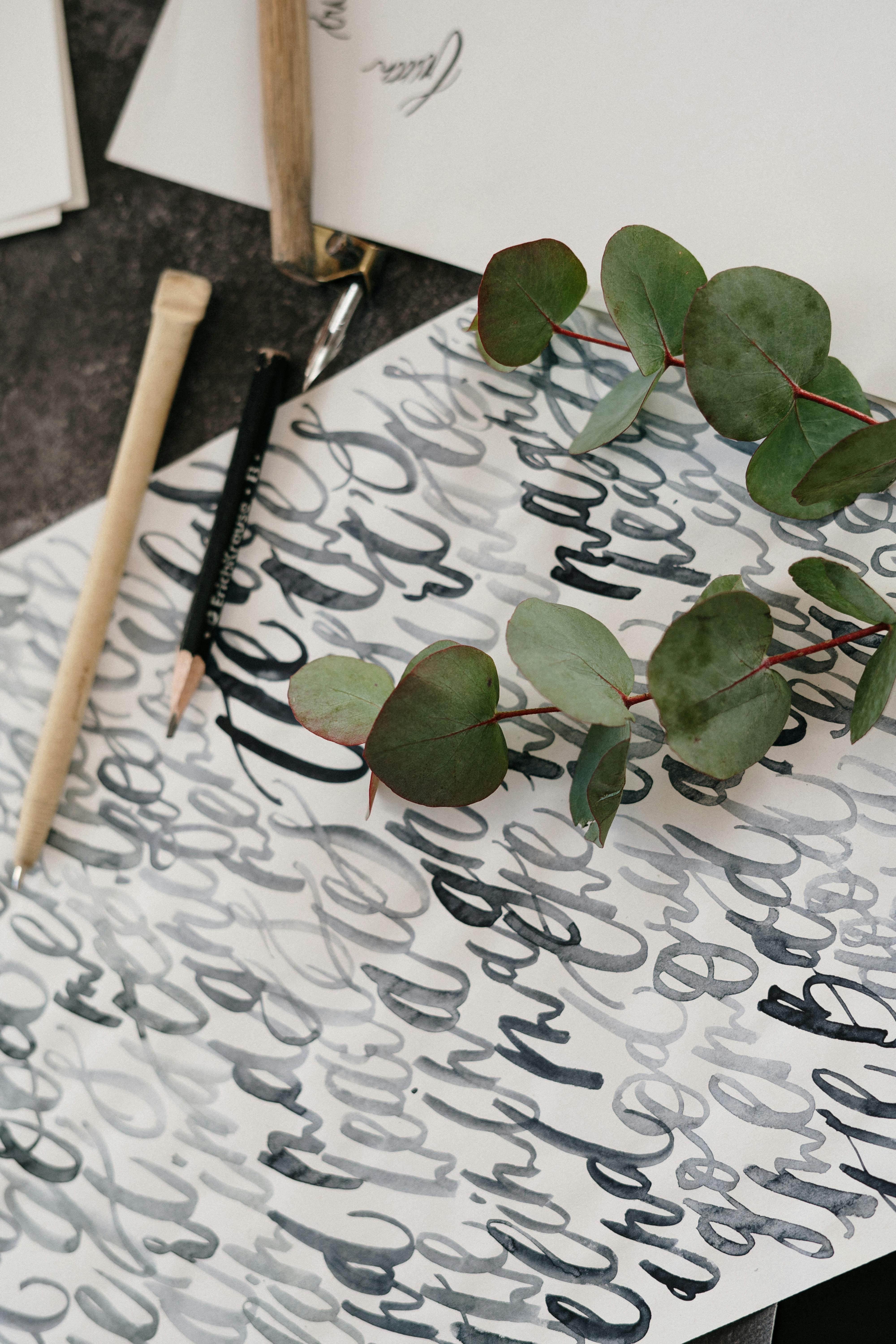 Calligraphy Workspace with Eucalyptus