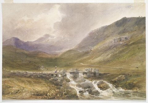 Mountain Valley Landscape with Stone Bridge