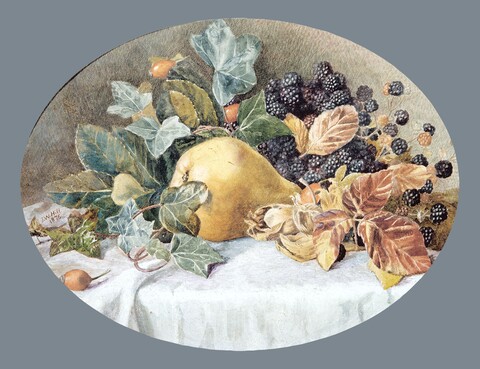 Still Life with Pear and Blackberries