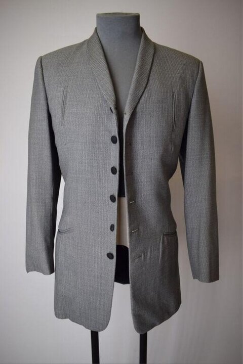 Gray Striped Blazer on Mannequin