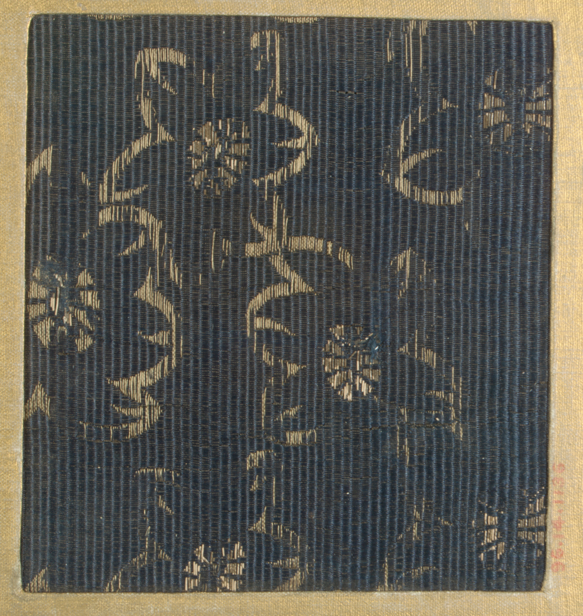 Black Gold Floral Woven Textile Fragment