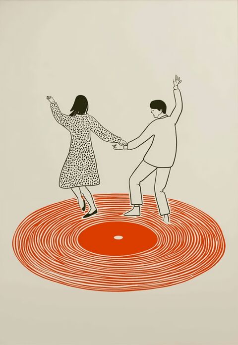 Couple Dancing on Vinyl Record