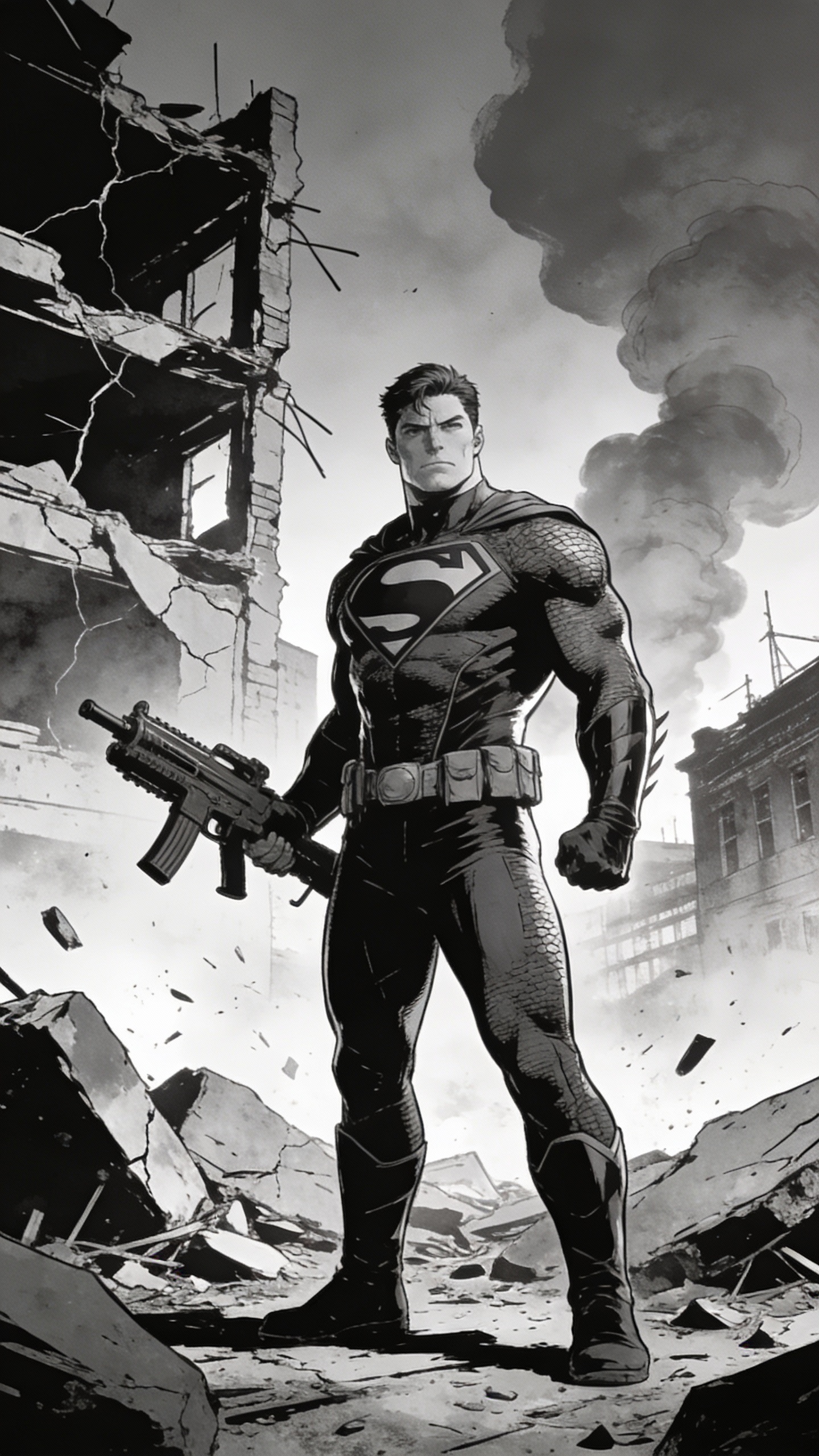 Superman in Destroyed City Ruins