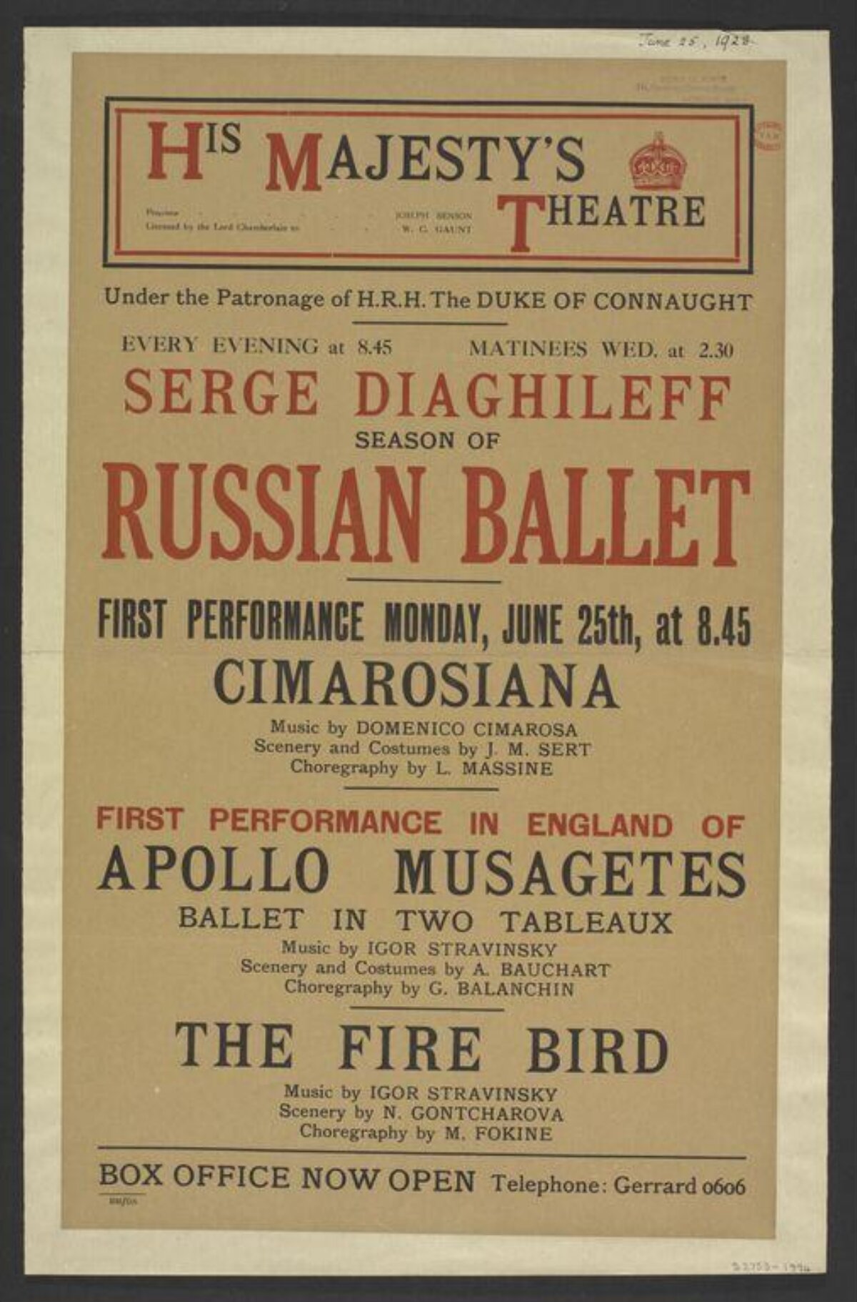 1928 Russian Ballet Theatre Poster