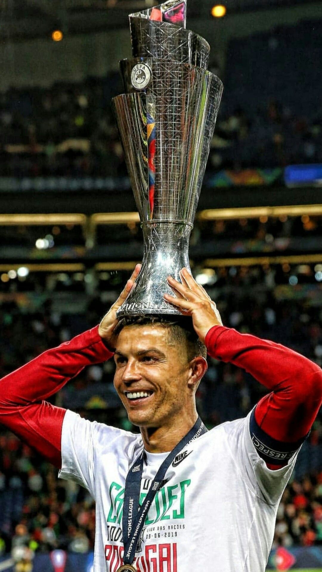 Cristiano Ronaldo Balancing Trophy on Head