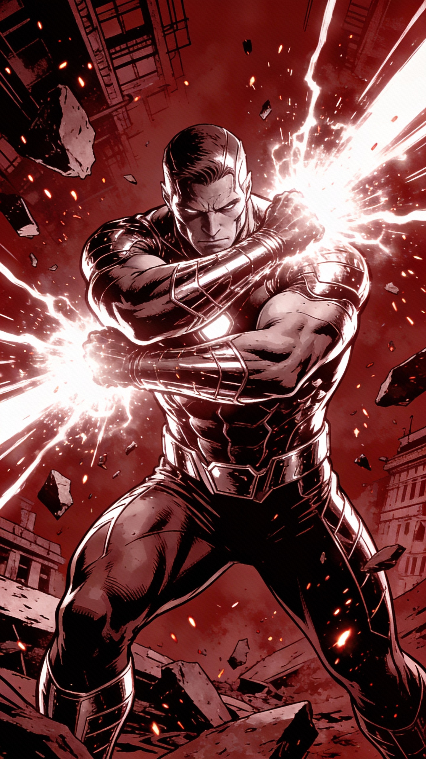 Armored Superhero Blocks Energy Blasts