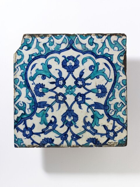Antique Blue and White Floral Tile