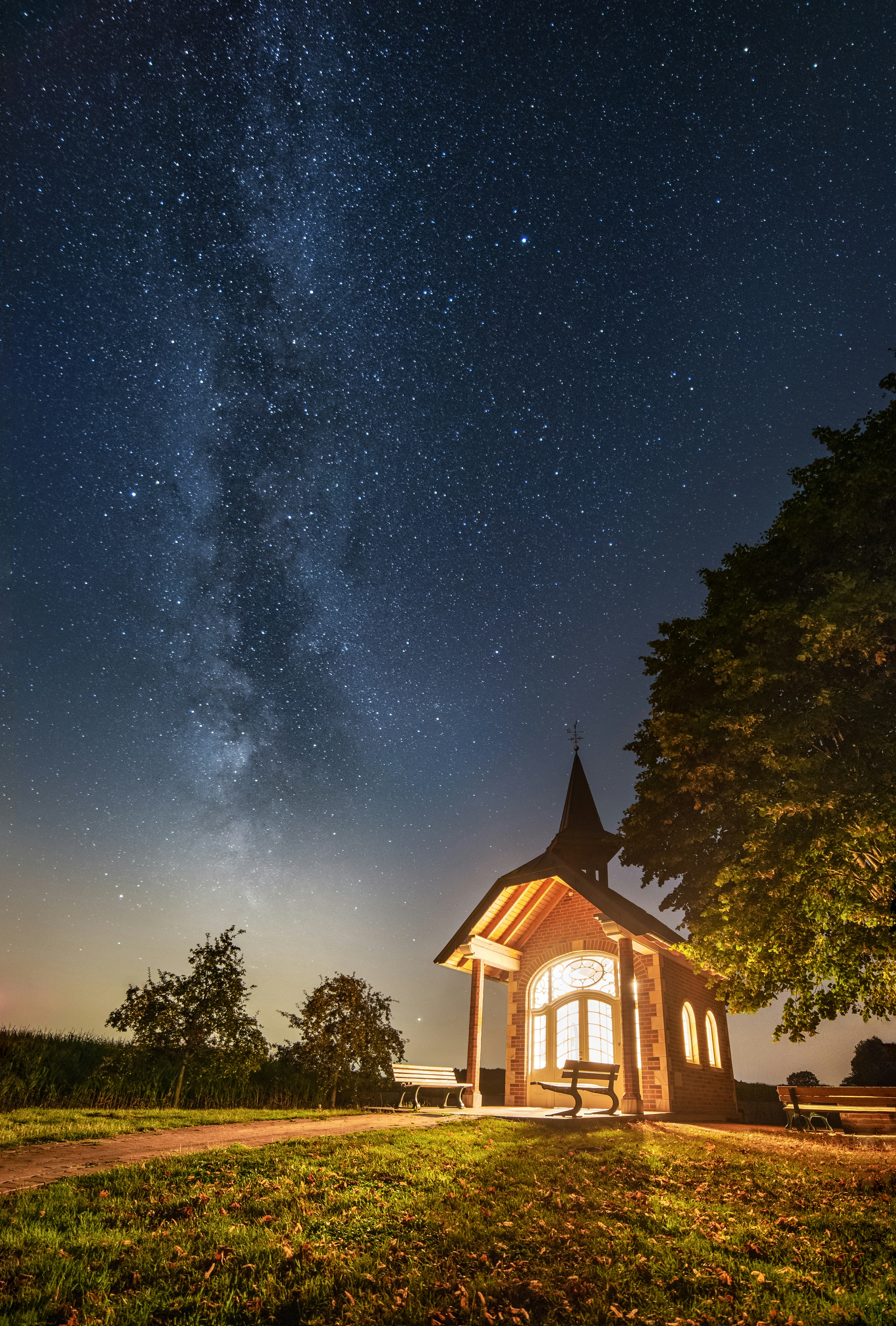 Chapel Under Milky Way Night Sky