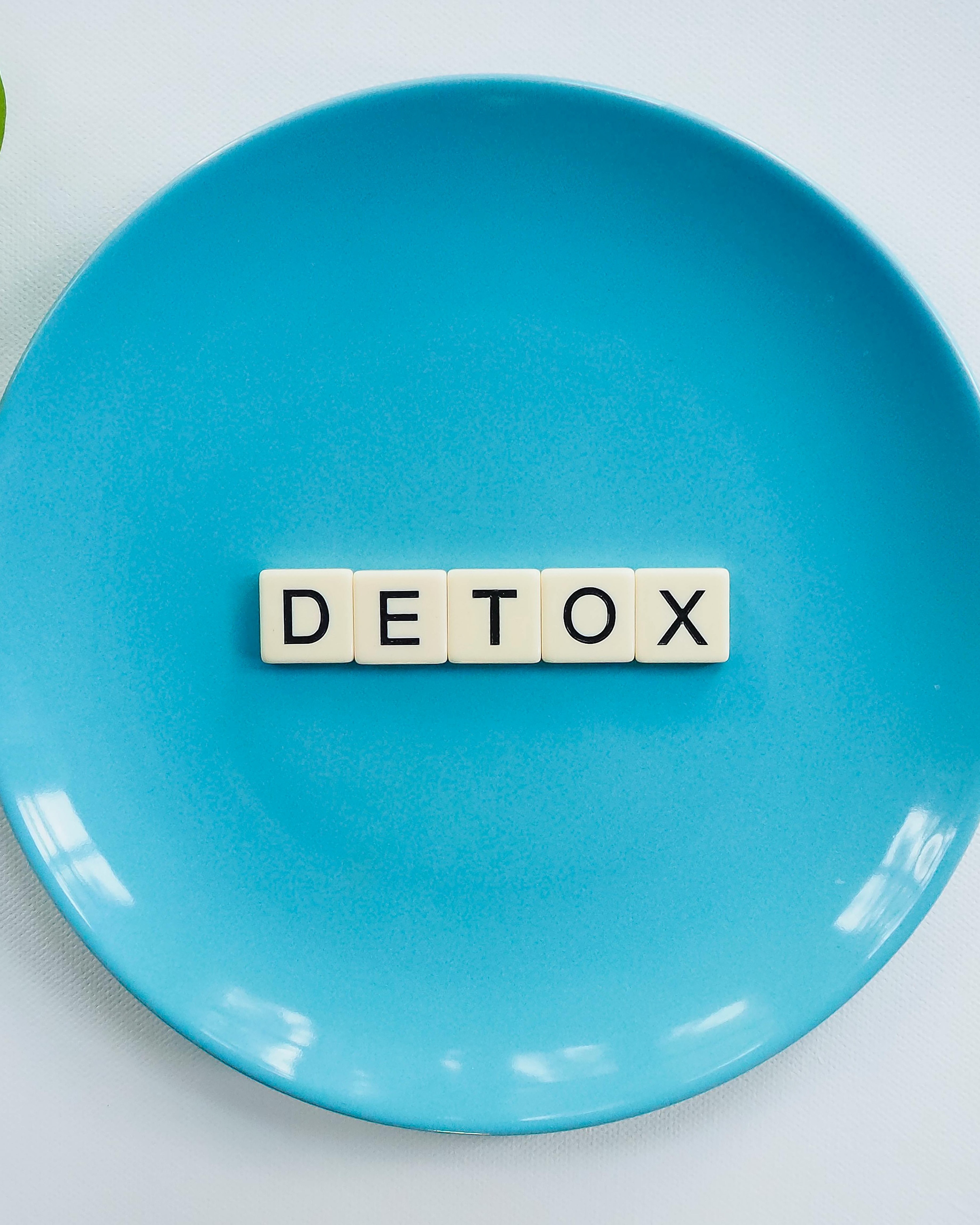 Detox Spelled on Blue Plate