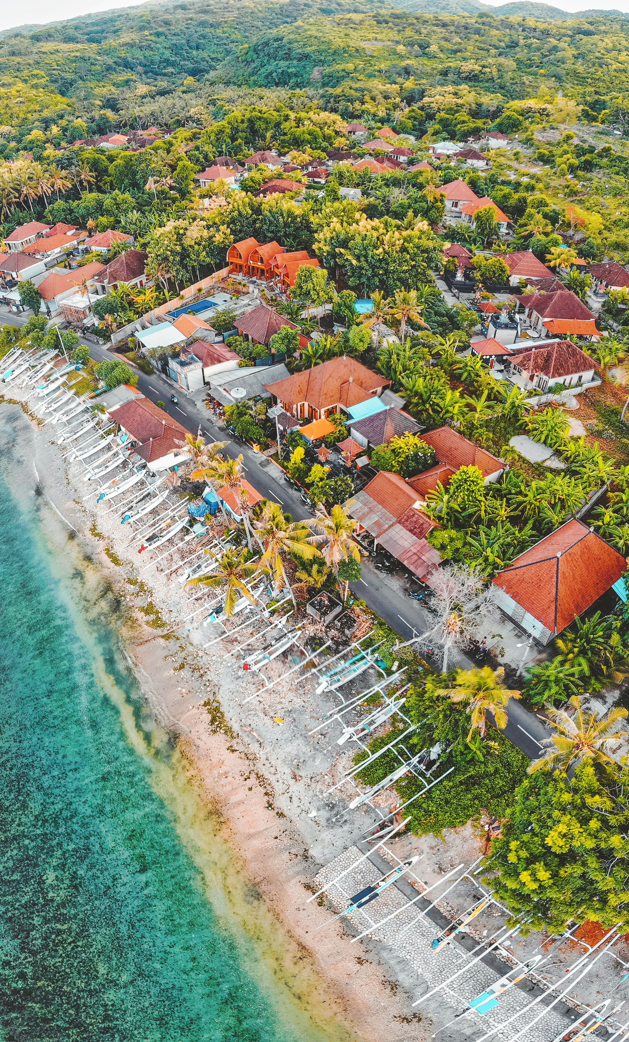 Aerial View of Coastal Tropical Village