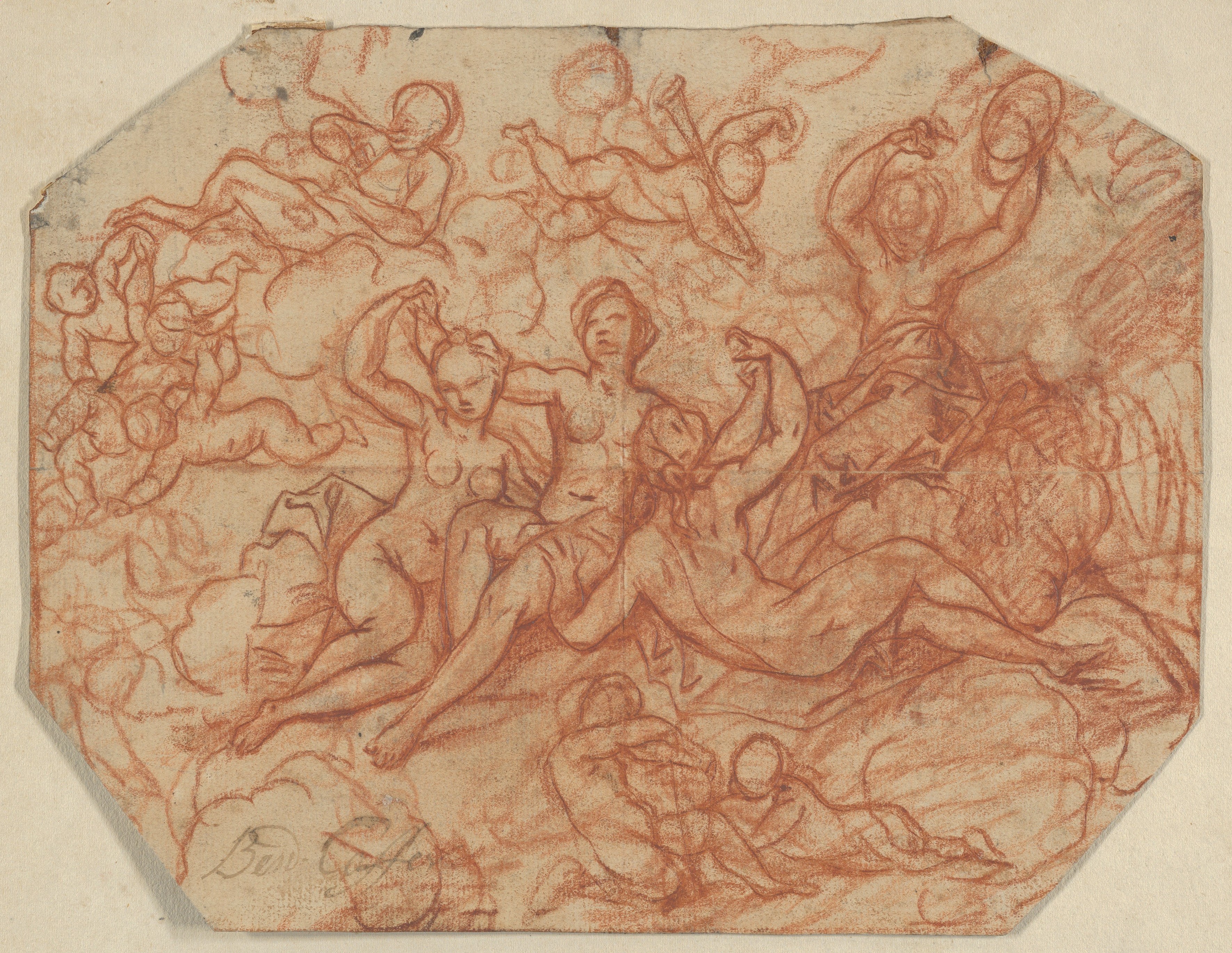 Red Chalk Sketch of Mythological Figures