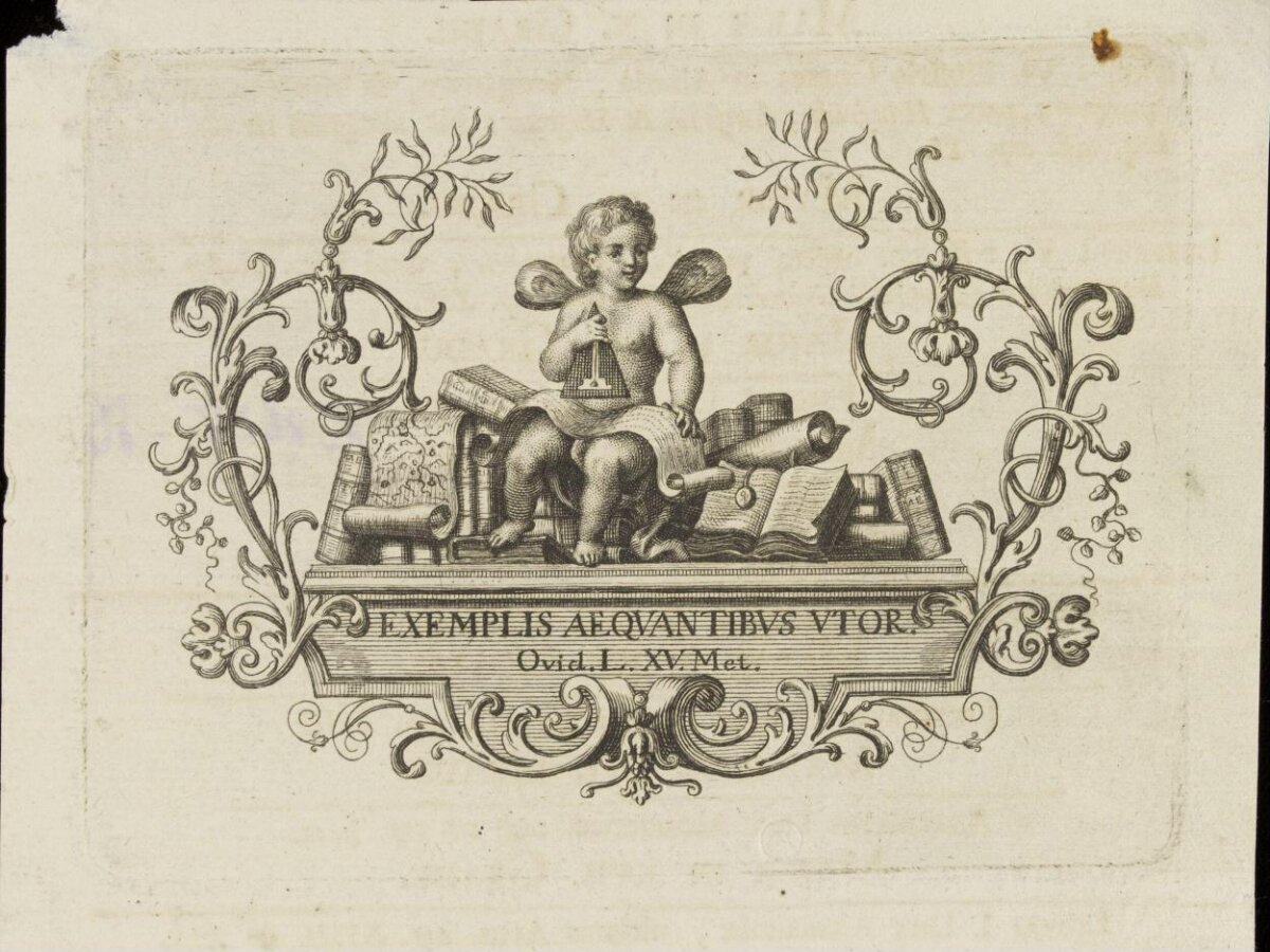 Vintage Putto Engraving with Ovid Quote