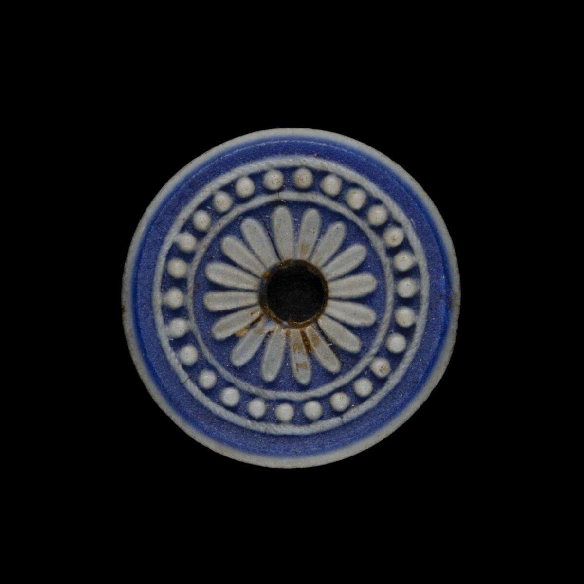 Blue and White Daisy Patterned Ceramic Bead