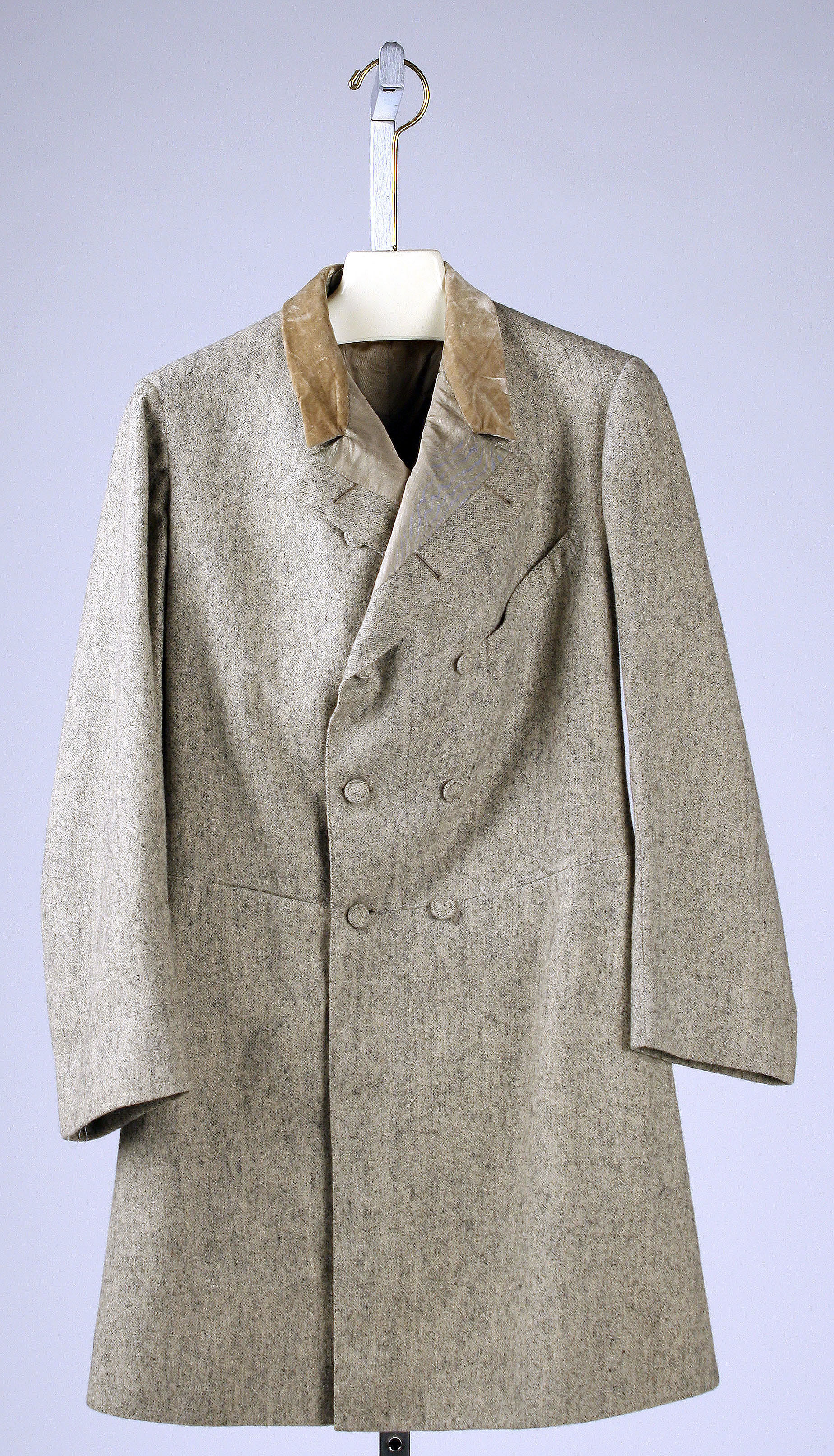 Beige Gray Double-breasted Overcoat