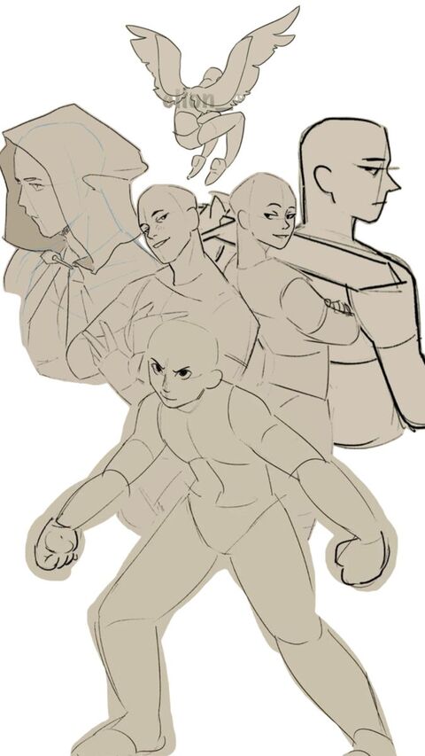 Group Character Pose Sketch