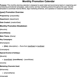 Monthly Promotion Calendar