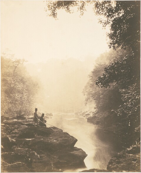 Two Men Fishing on a Misty River
