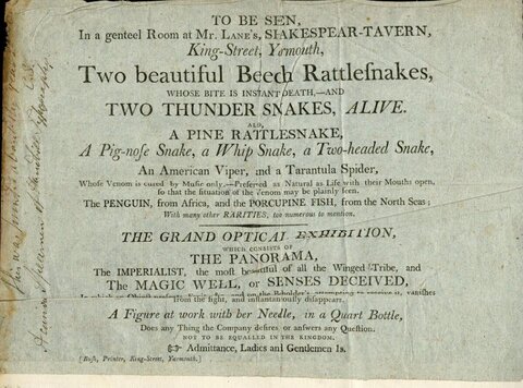 18th Century Curiosity Exhibition Ad Handbill