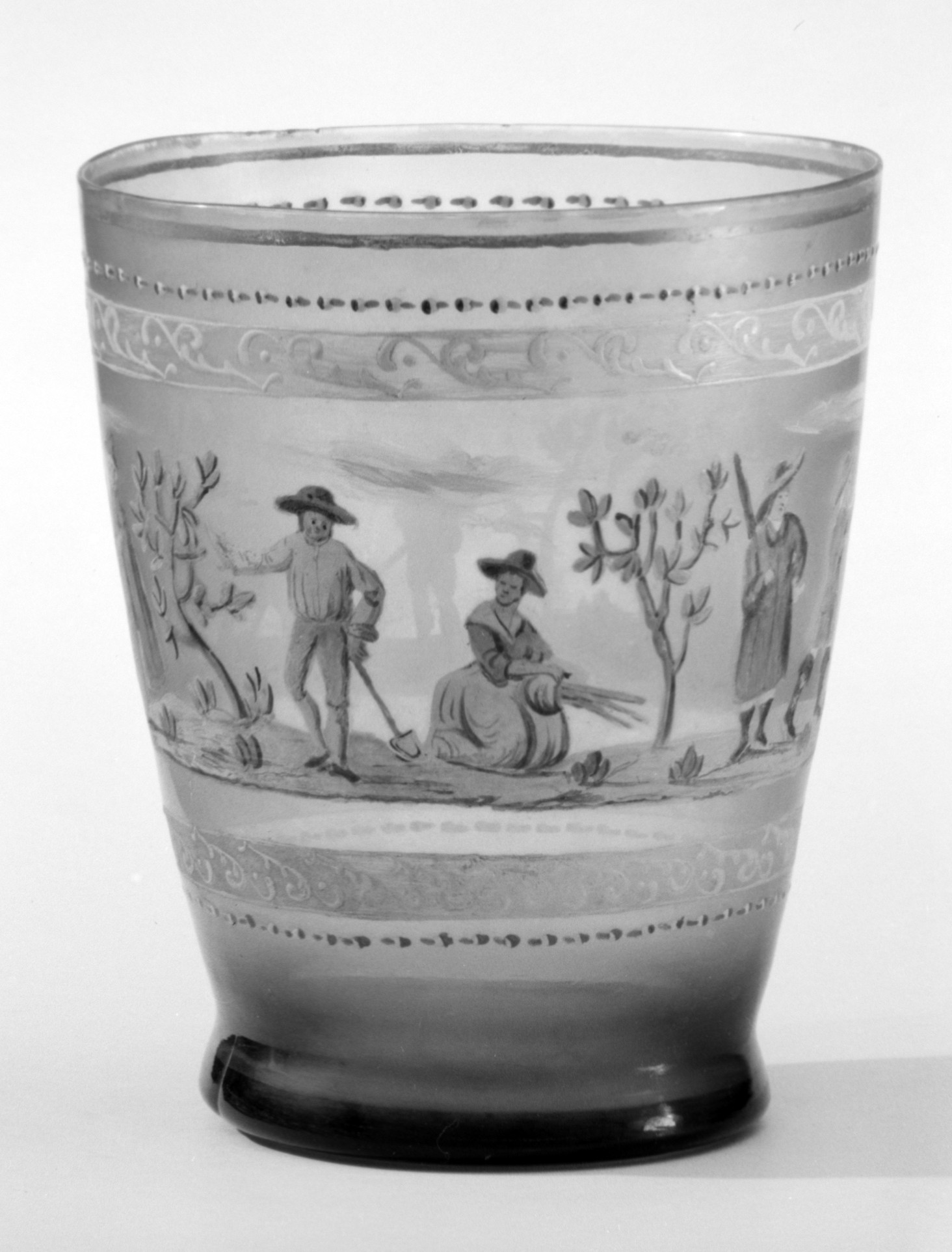 Painted Glass Beaker with Farm Scene