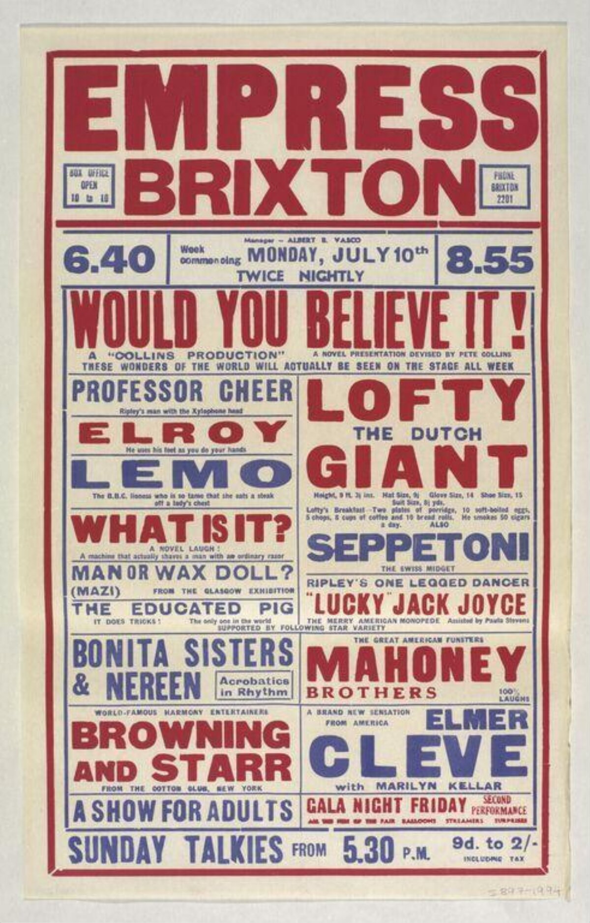 Vintage Empress Brixton Variety Show Poster