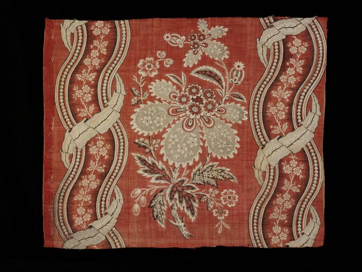 Vintage Red Floral Printed Textile