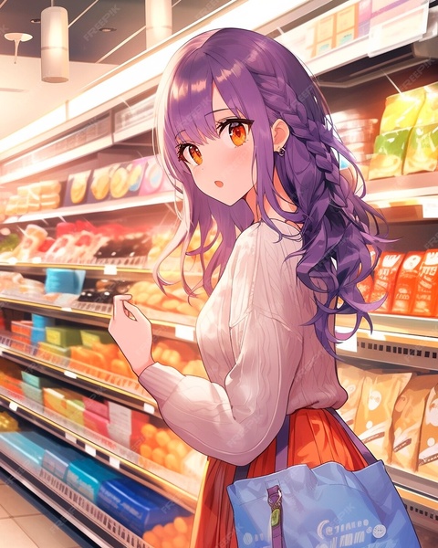 Anime Girl Shopping in Supermarket