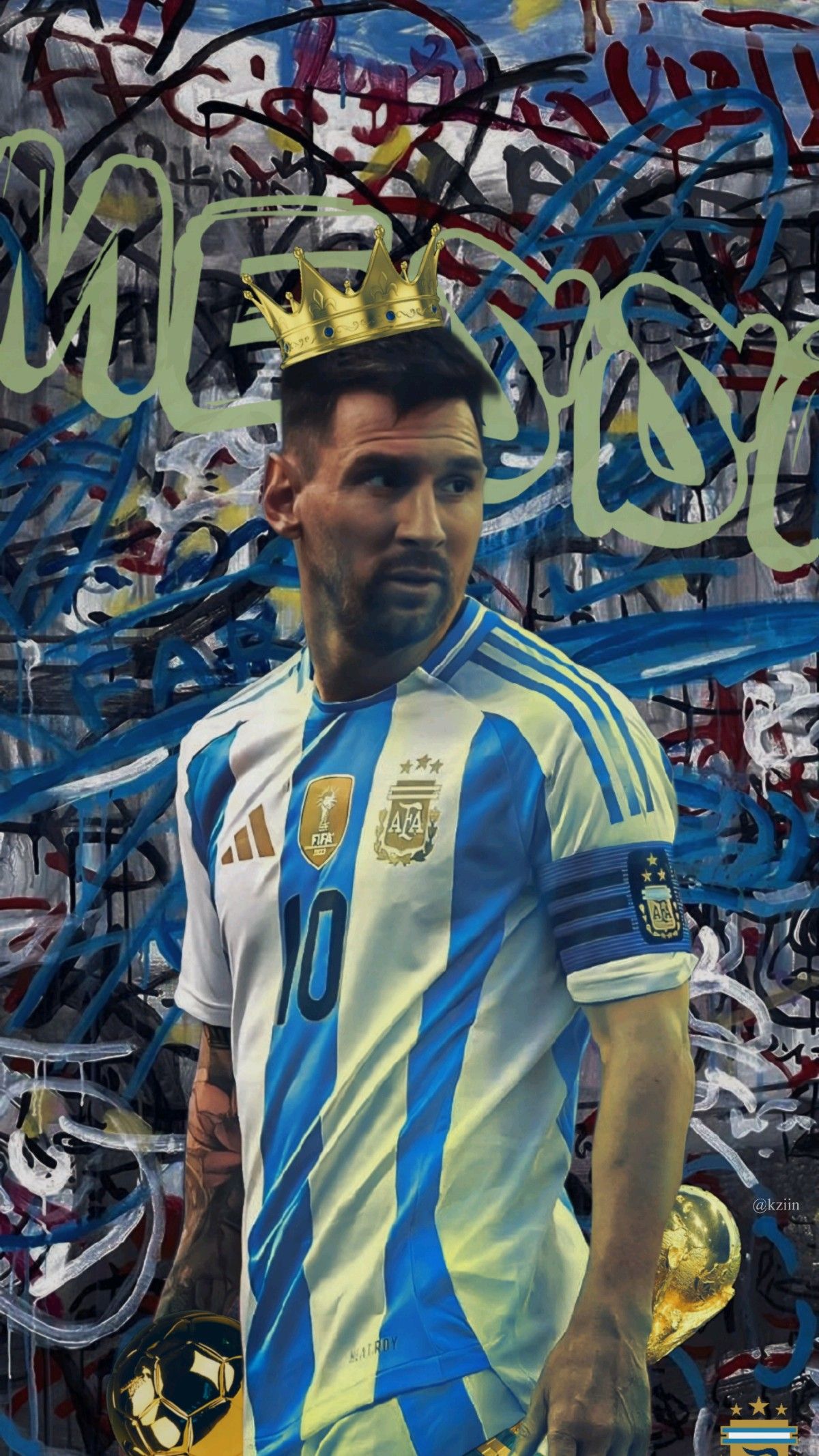 Crowned Lionel Messi Argentina Football Art