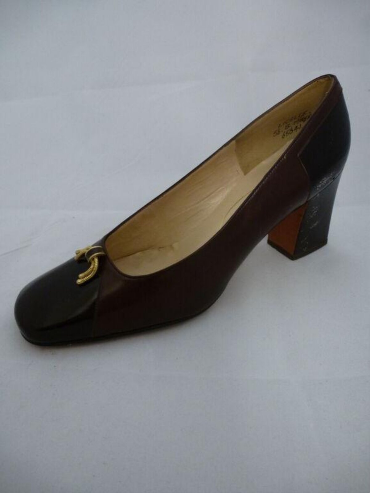 Brown Leather Block Heel Pump