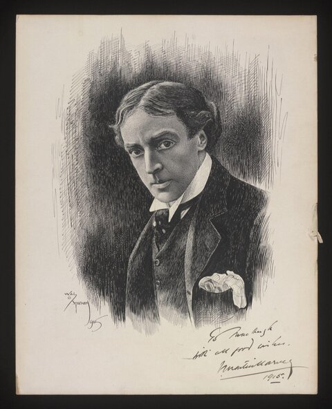 1915 Signed Ink Portrait of a Man