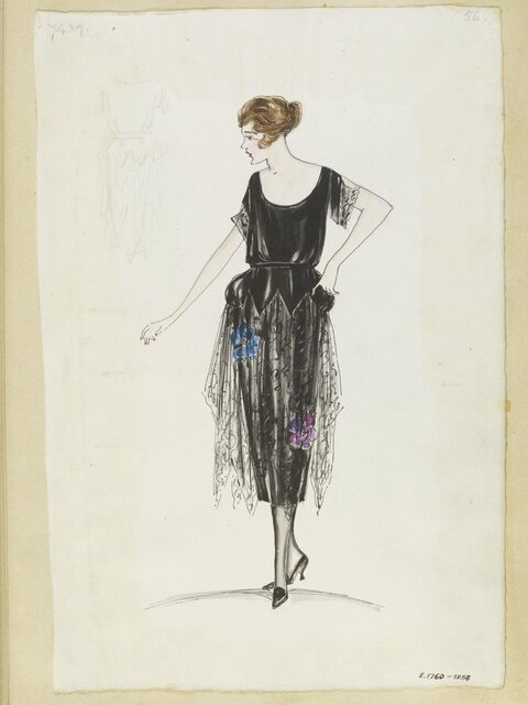 1920s Black Evening Dress Fashion Sketch