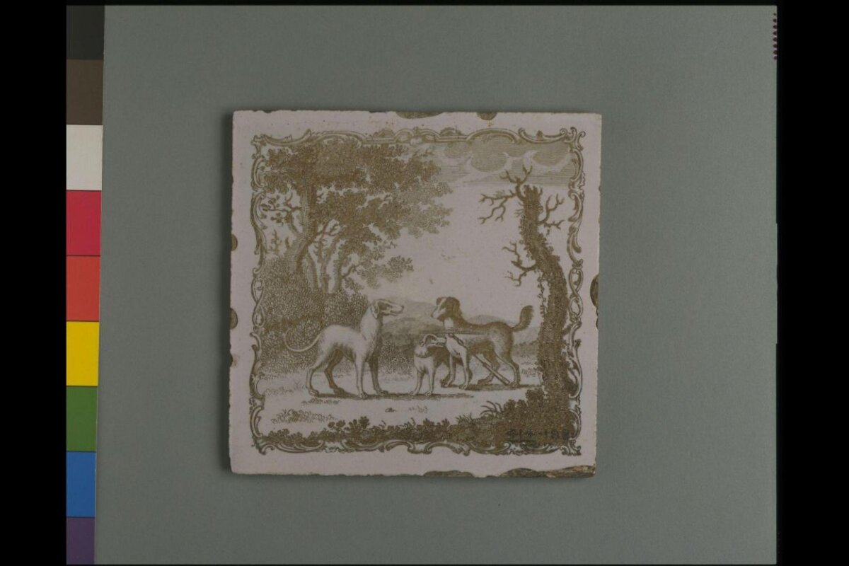 Printed Tile with Hunting Dogs