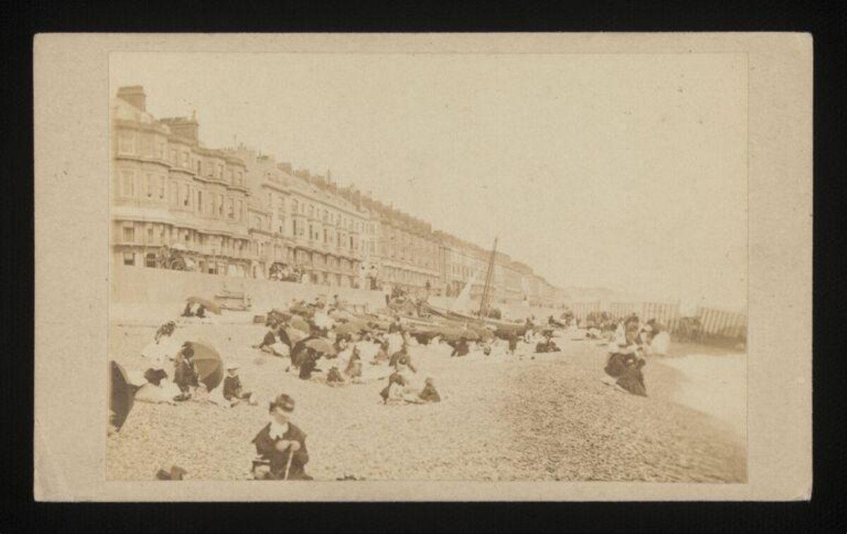 Vintage Seaside Beach Crowd Scene