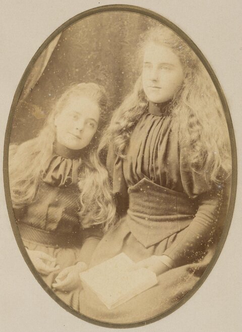 Oval Vintage Portrait of Two Young Women