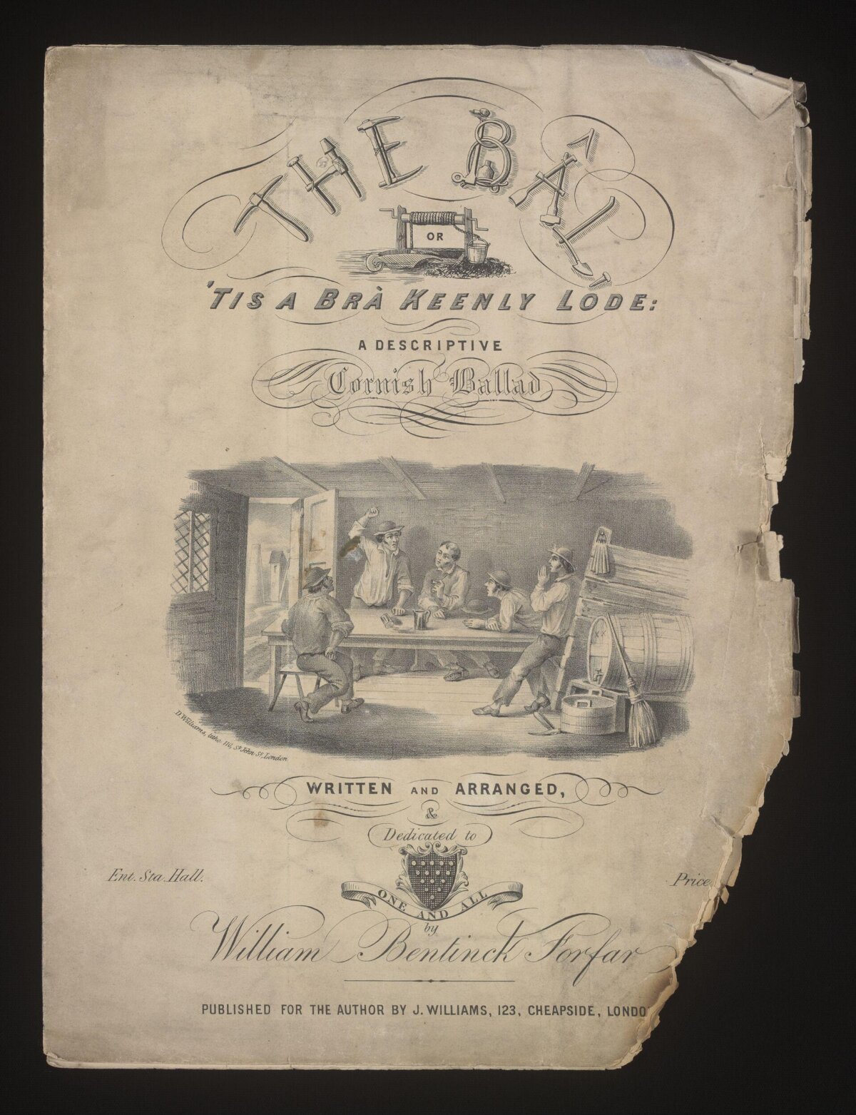 Antique Cornish Ballad Sheet Music Cover