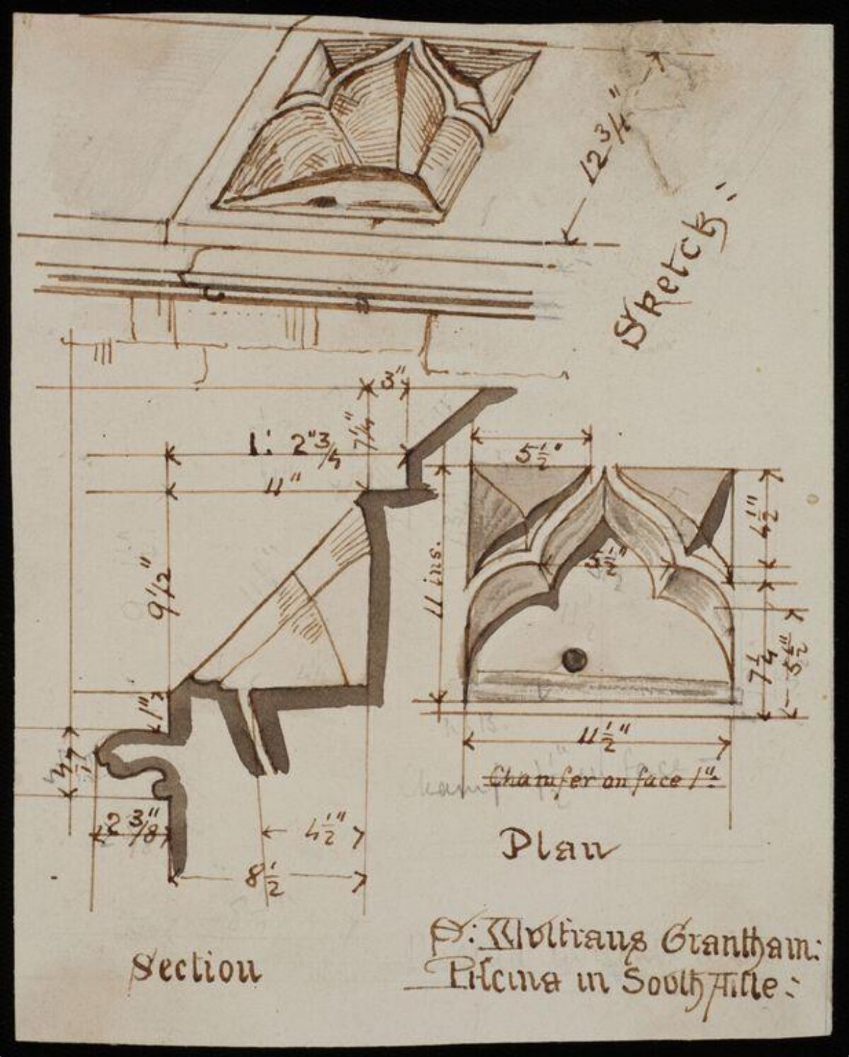 Architectural Sketch of Grantham Church Piscina