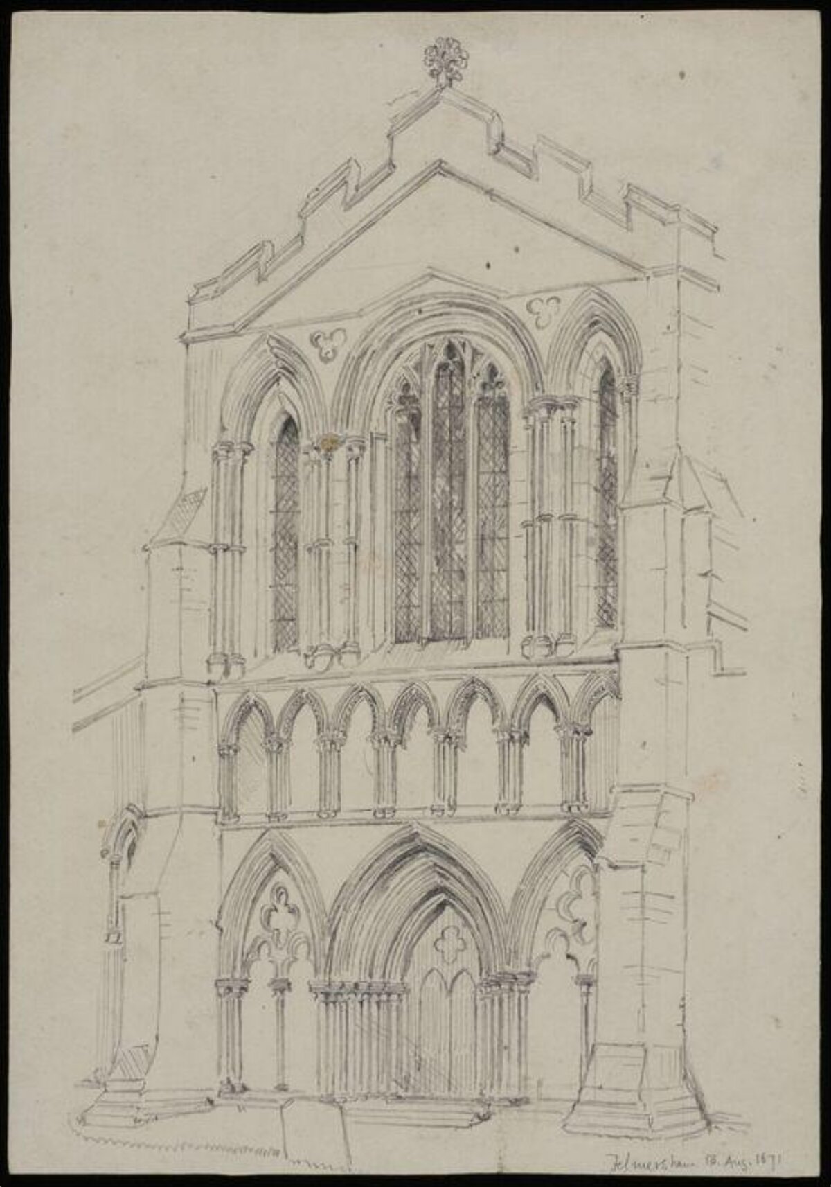 Pencil Sketch of Gothic Church Facade