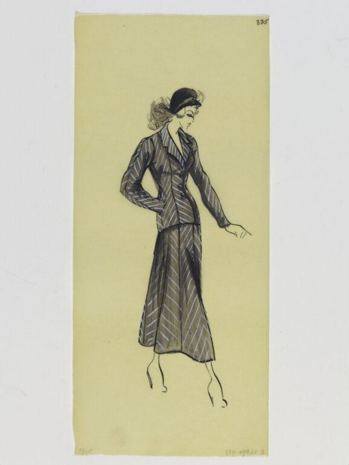 Vintage Striped Skirt Suit Fashion Sketch