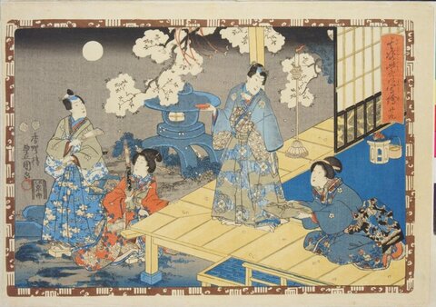 Ukiyo-e Night Cherry Blossom Gathering