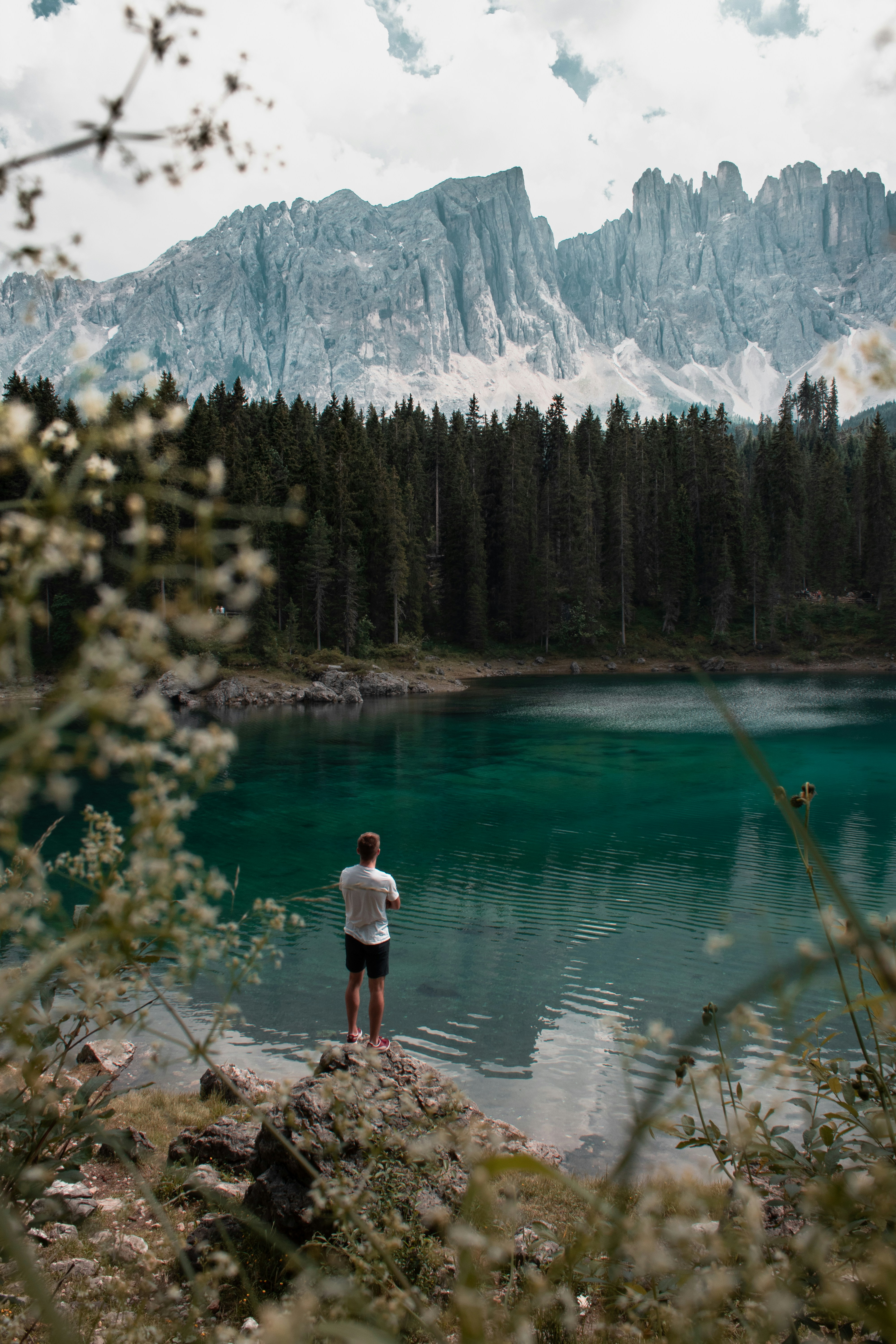 Man Overlooking Mountain Lake