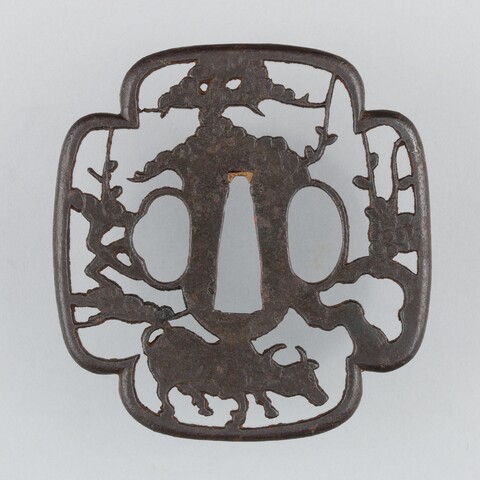 Openwork Iron Sword Guard with Cow Design
