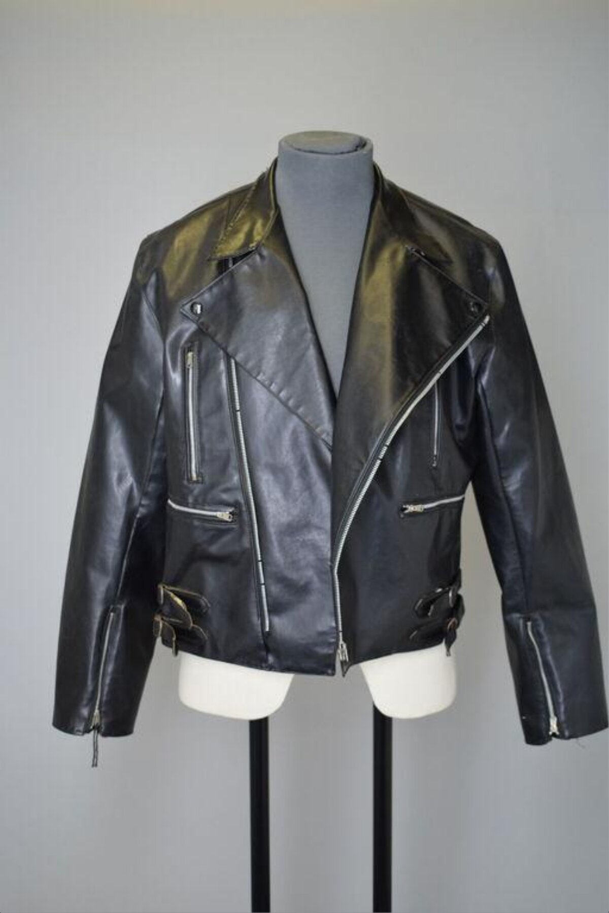 Black Leather Biker Jacket on Mannequin