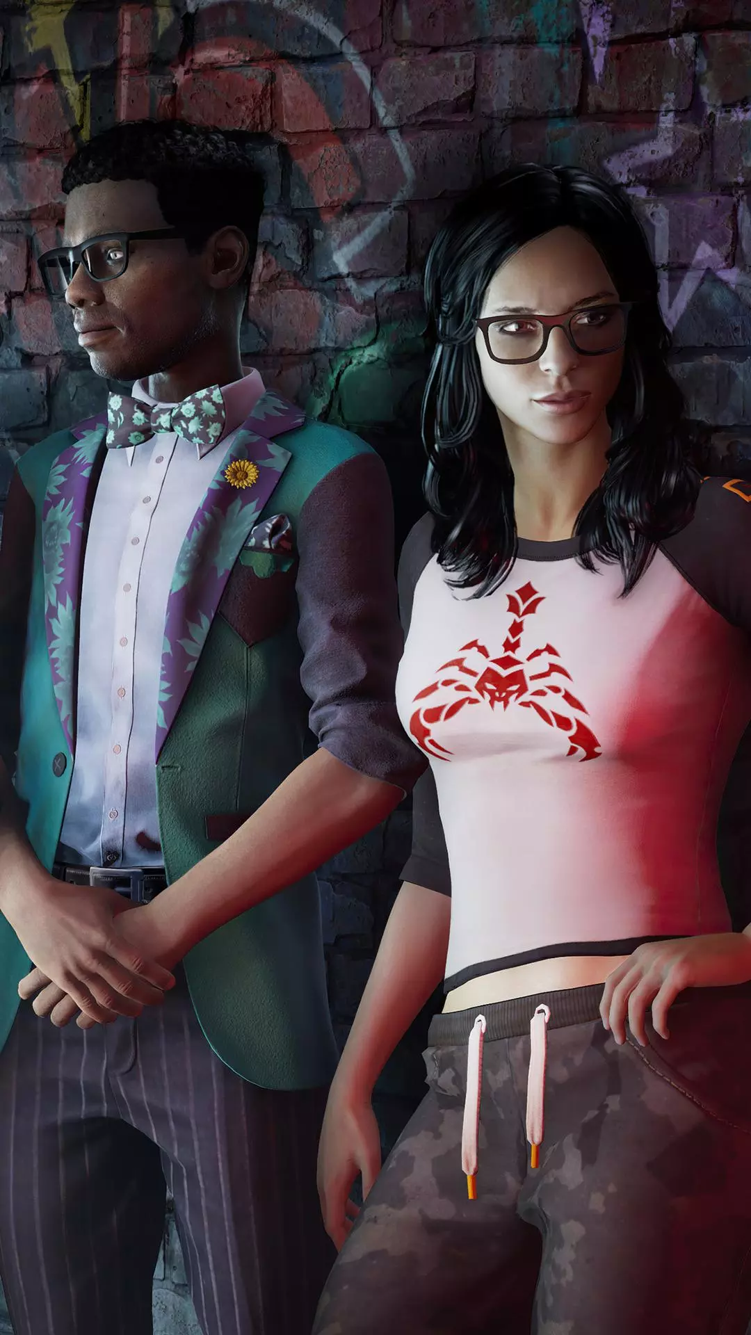 Two Stylized Game Characters Against Brick Wall