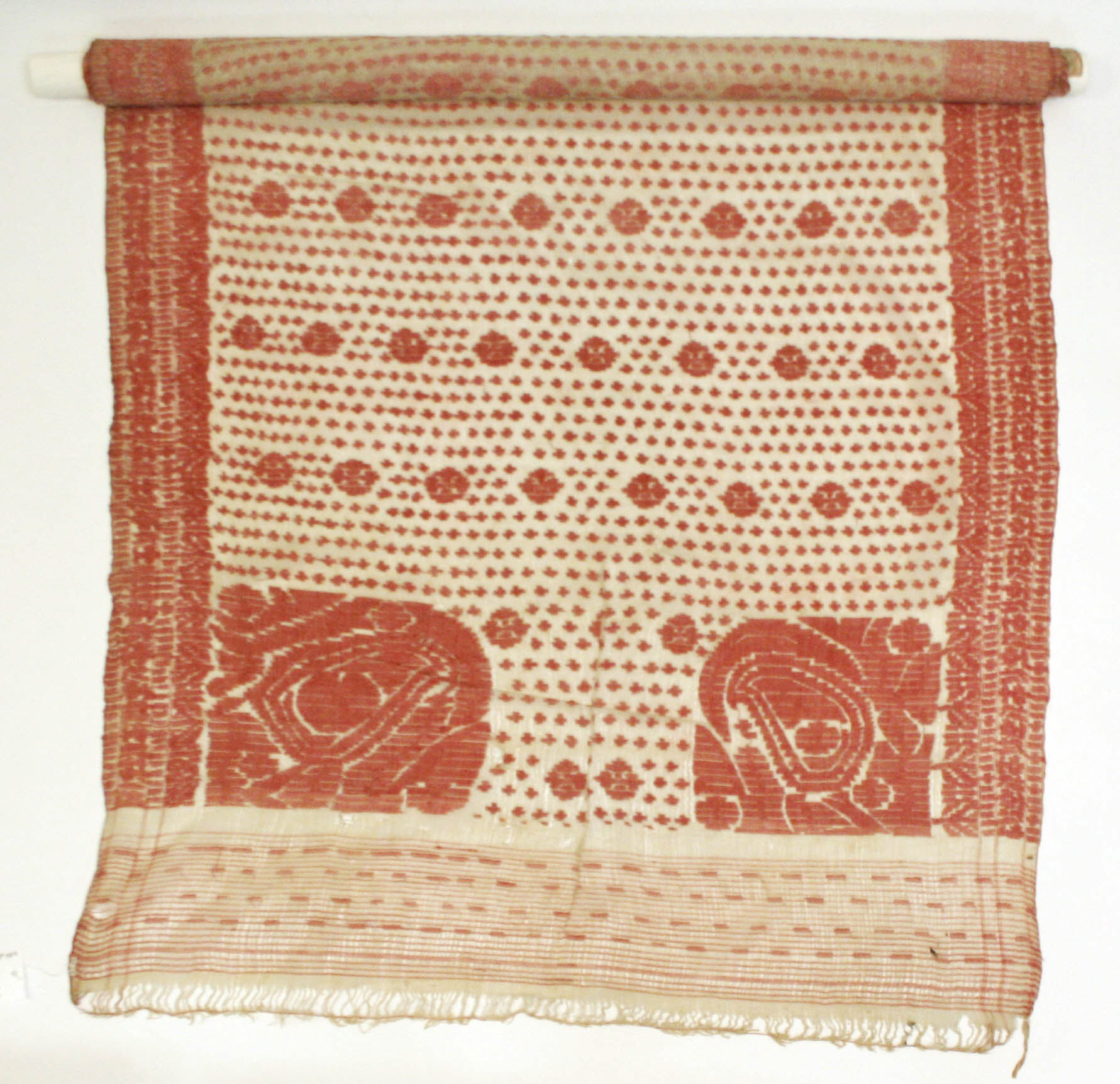 Red Patterned Traditional Woven Textile